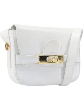 CELINE Horse Carriage Shoulder Bag Leather White Gold